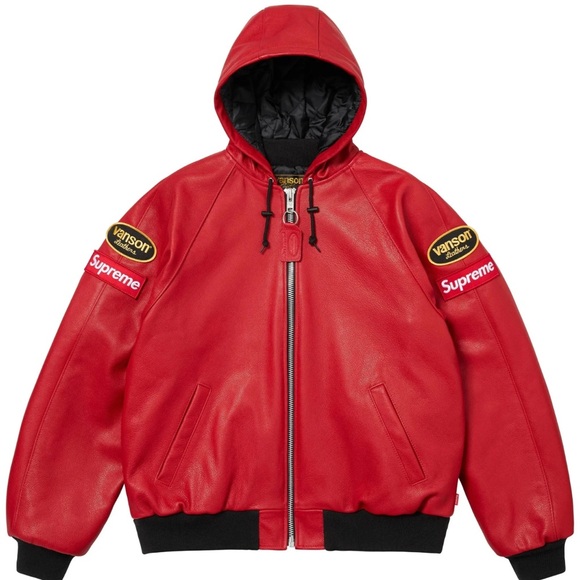 Supreme Other - Supreme Vanson Red Hooded Leather Jacket